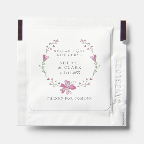 Custom Pink Floral Wreath Wedding Sanitizer Hand Sanitizer Packet