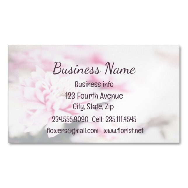 Custom Pink Florist Flower Floral  Business Card Magnet (Front)