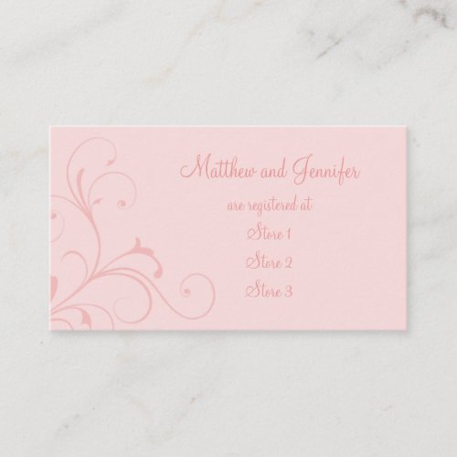 Custom Pink Flourish Wedding Gift Registry Cards Business Cards