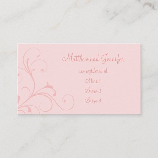 Customizable Custom Pink Flourish Wedding Gift Registry Cards Business Cards