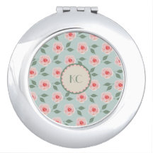 Custom Pink Flower Pattern Compact Mirror