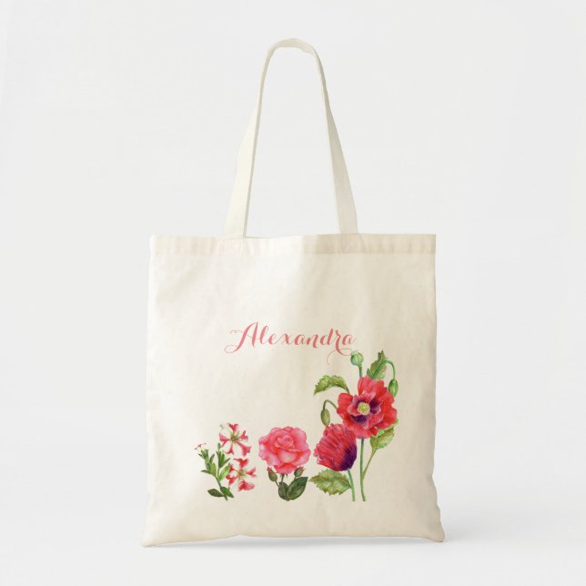 Custom Pink Flowers Floral Art Tote Bag (Front)