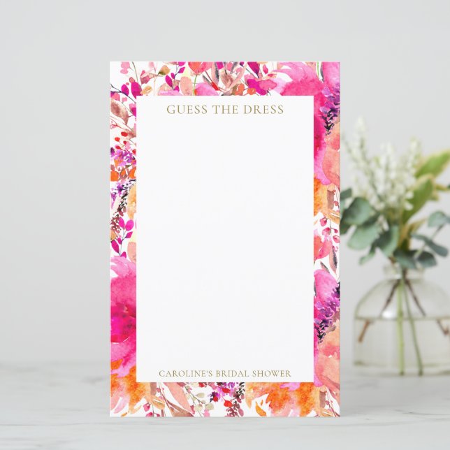 Custom Pink Flowers Guess the Dress Bridal Game (Standing Front)