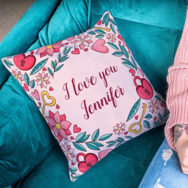 Custom Pink Flowers Heart I love You Mothers Day  Throw Pillow (Creator Uploaded)