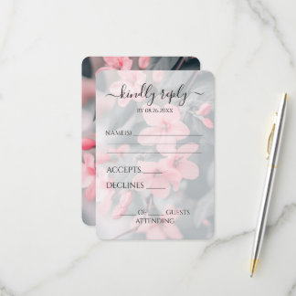 Custom Pink Flowers Pretty Wedding RSVP Card