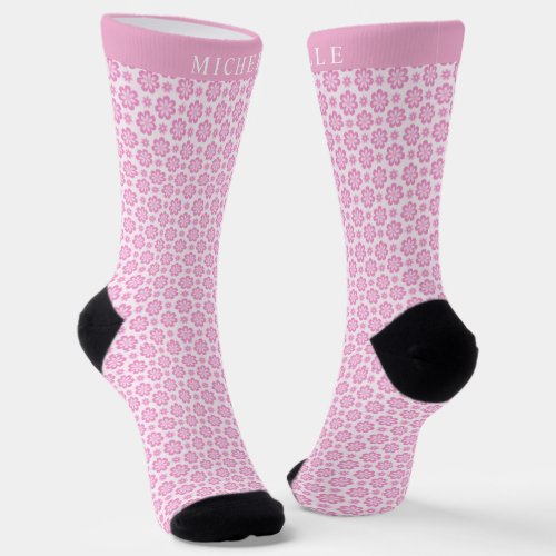 Custom Pink Flowers White Floral Pattern Socks