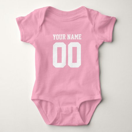 Custom Pink Football Jersey Number Baby Bodysuit