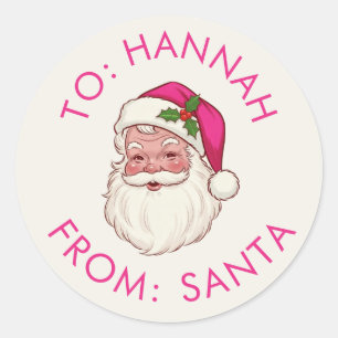 Custom Pink From Santa Gift Classic Round Sticker