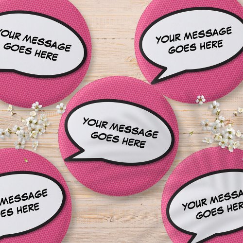 Custom Pink Fun Comic Book Speech Bubble Button