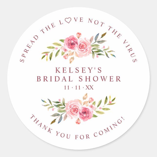 Custom Pink Garland Wreath Bridal Shower Sanitizer Classic Round Sticker (Front)