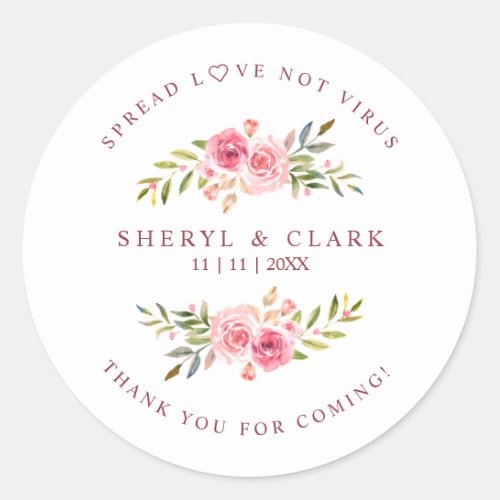 Custom Pink Garland Wreath Wedding Sanitizer Classic Round Sticker