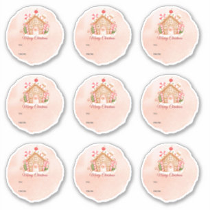 Custom Pink Gingerbread House Holiday Gift Tag Sticker
