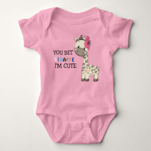 Custom Pink Girl Giraffe Baby Bodysuit