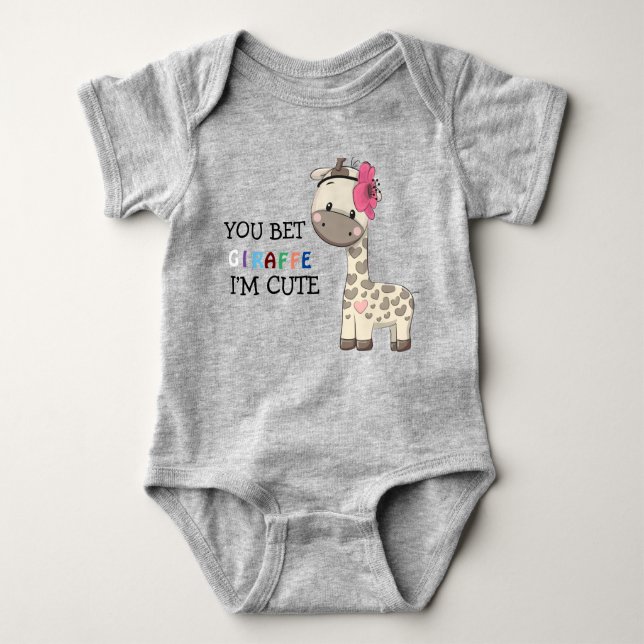 Custom Pink Girl Giraffe Baby Bodysuit (Front)