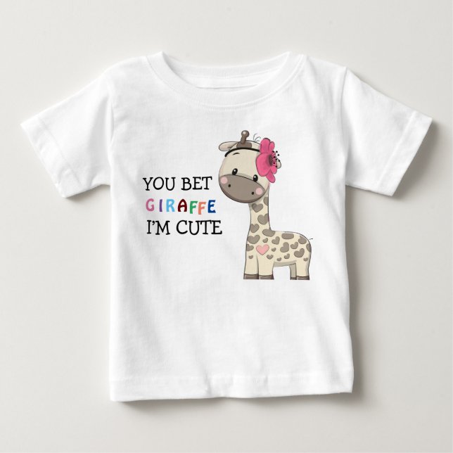 Custom Pink Girl Giraffe Baby T-Shirt (Front)
