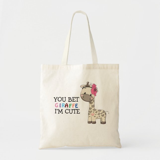 Custom Pink Girl Giraffe Tote Bag  (Front)