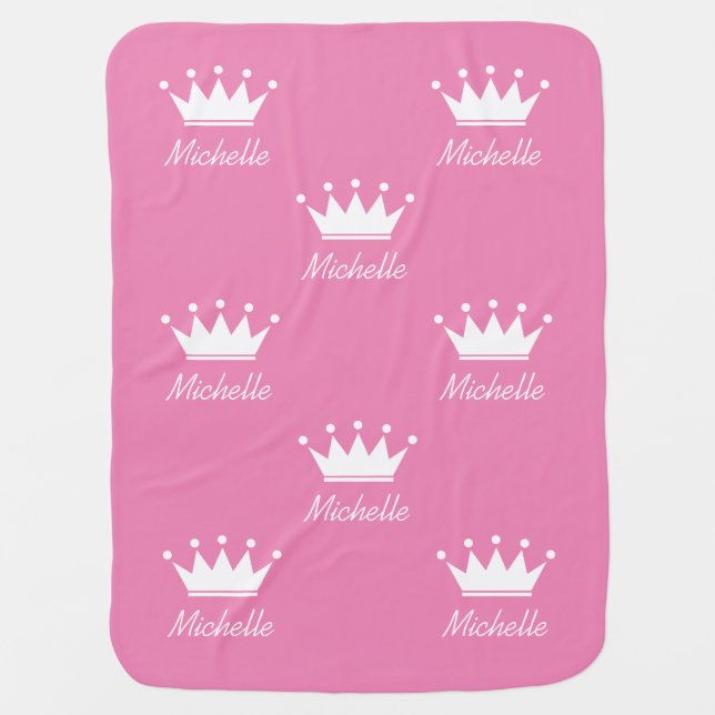 Custom pink girls baby blanket with princess crown (Front)