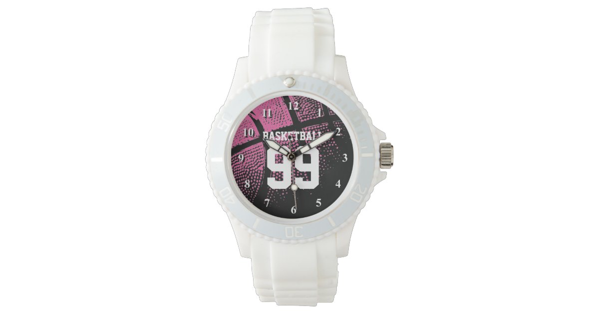 Custom Pink Girls Basketball Jersey Number Watch Zazzle Com