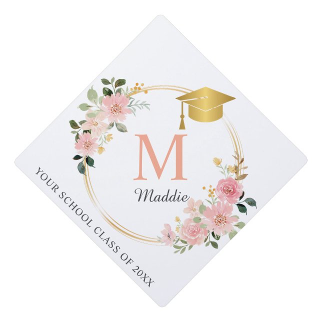 Custom Pink Girls Graduation Cap Topper (Front)