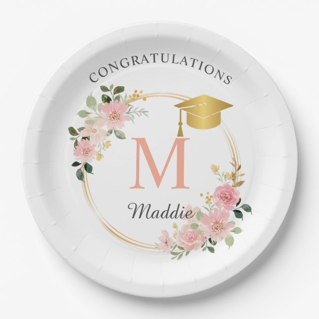 Custom Pink Girls Graduation Party  Paper Plates (Front)