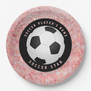 Custom Pink Girls Soccer Ball Football  Paper Plates
