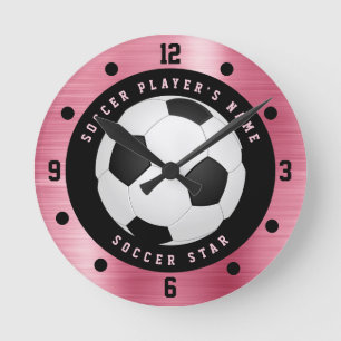 Custom Pink Girls Soccer Ball Football Round Clock