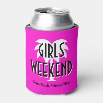 Custom Pink Girl's Weekend Trip Beverage Holder Can Cooler by logotees at Zazzle