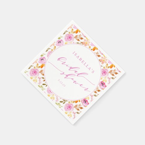 Custom Pink Girly Watercolor Floral Bridal Shower Napkins