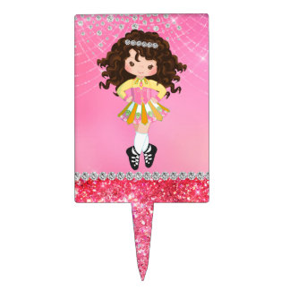 Custom Pink Glam Irish Dance Brunette Girl Cake Topper