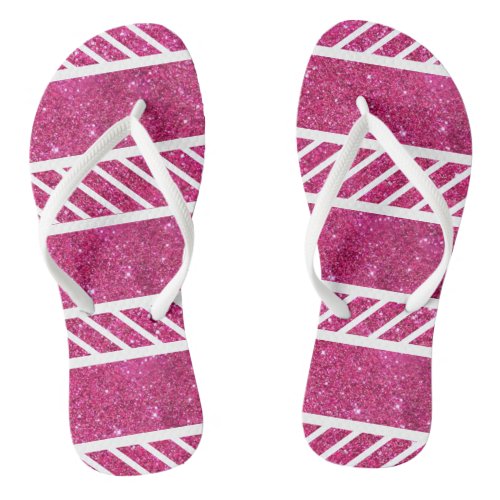 Custom Pink Glitter and White Stripes Modern artsy Flip Flops