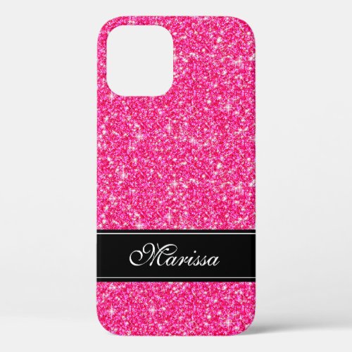 Custom Pink Glitter Black iPhone 12 Case