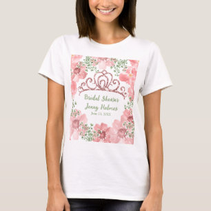Custom Pink Glitter Crown Pink Roses Greenery   T-Shirt