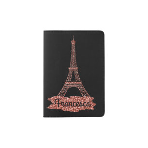 Custom Pink Glitter Eiffel Tower Paris France Passport Holder