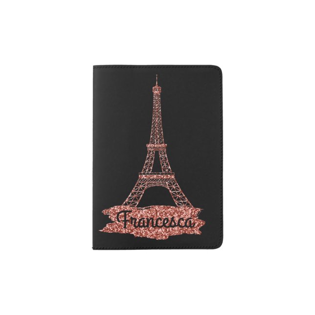 Custom Pink Glitter Eiffel Tower | Paris France Passport Holder (Front)