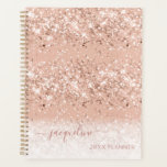 Custom Pink Glitter Girly Monogram Name Planner<br><div class="desc">You know you love to sparkle. So does your planner! Leave no area of your office or school supplies unadorned with our Custom Pink Glitter Girly Monogram Name Planner. This planner features sparkly blush pink rose gold glitter waves with your name in a beautiful and elegant script typography. Personalize this...</div>