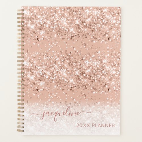 Custom Pink Glitter Girly Monogram Name Planner