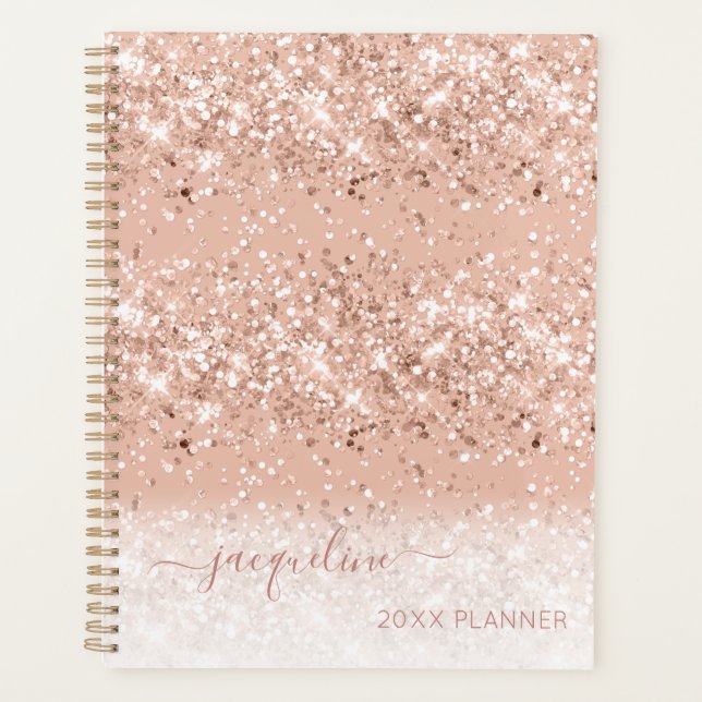 Custom Pink Glitter Girly Monogram Name Planner (Front)