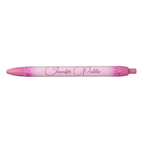 Custom Pink Glitter Look Shiny Name Template Black Ink Pen