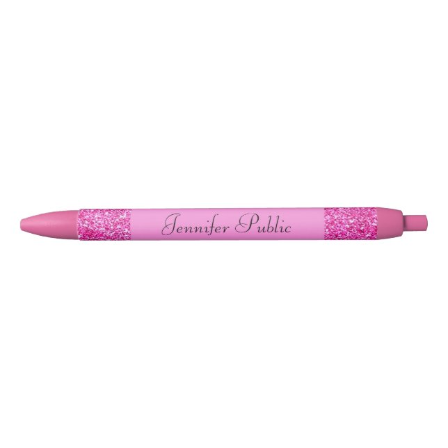 Custom Pink Glitter Personalized Template Girly Pen (Front)