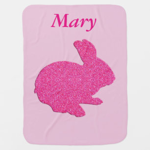 Custom Pink Glitter Silhouette Rabbit Baby Blanket