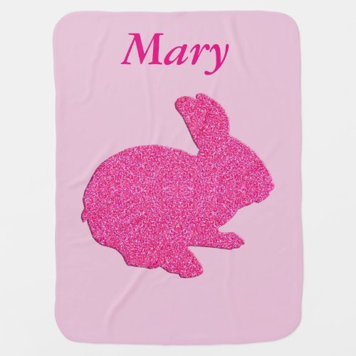 Custom Pink Glitter Silhouette Rabbit Baby Blanket