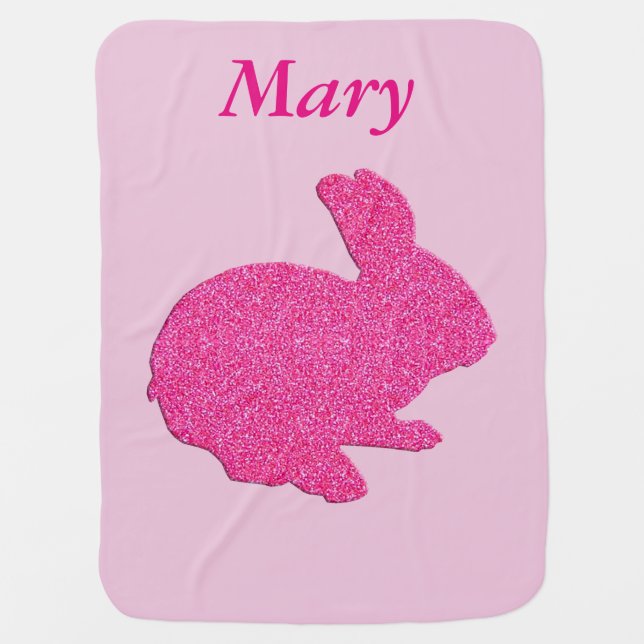 Custom Pink Glitter Silhouette Rabbit Baby Blanket (Front)