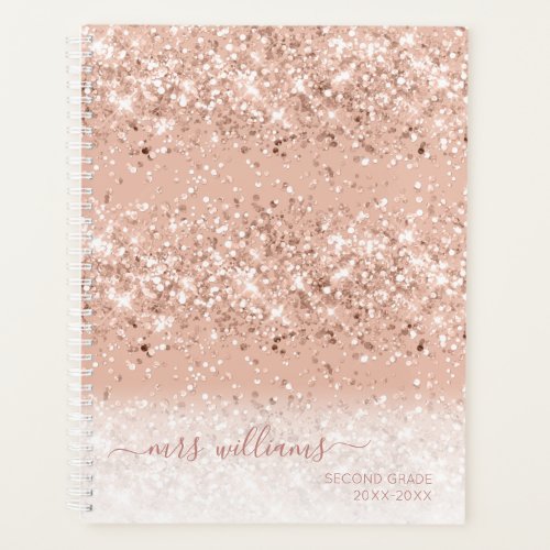 Custom Pink Glitter Teacher Classroom Planner