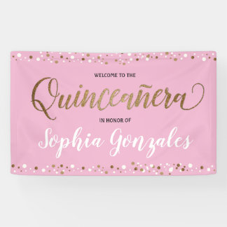 Custom Pink Gold confetti Quinceanera Birthday Banner