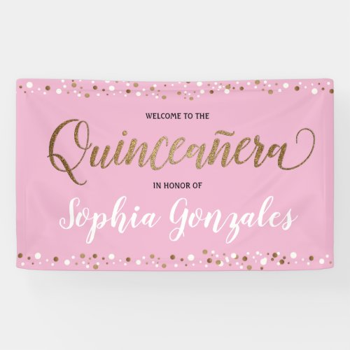 Custom Pink Gold confetti Quinceanera Birthday Banner