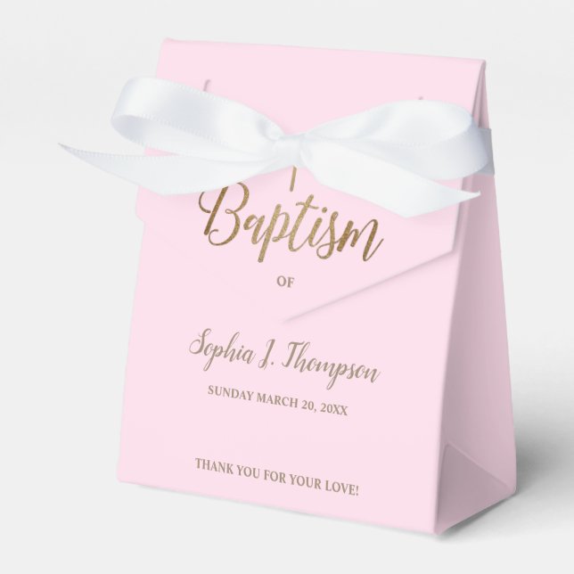 Custom Pink gold cross Baptism Thank you Favor Boxes (Front Side)