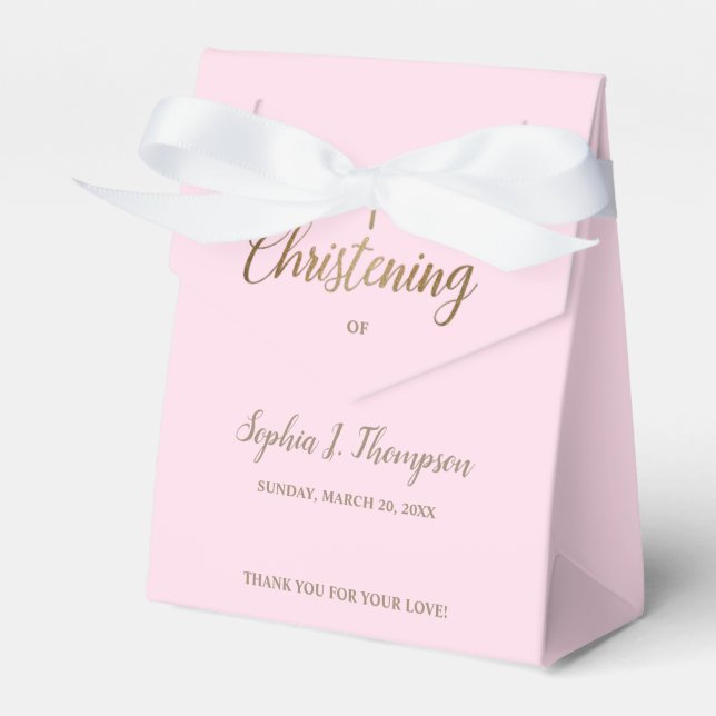 Custom Pink gold cross Christening Thank you  Favor Boxes (Front Side)
