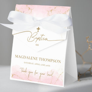 Custom Pink Gold Cross Thank You Girl Baptism Favor Boxes