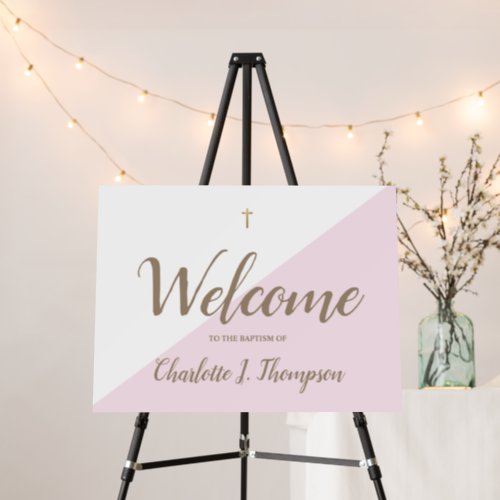 Custom Pink Gold cross Welcome to the Baptism  Foam Board