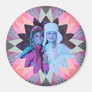 Custom Pink Gray Christmas Star Photo Magnet Gift
